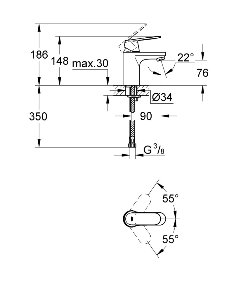 Смеситель для раковины GROHE Eurosmart Cosmopolitan 32824000