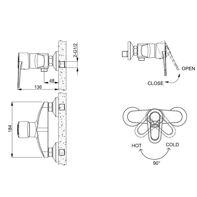F9124182CP-01-RUS BRAVAT LOOP Смеситель для душа (к/к 8)
