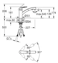 Смеситель для мойки GROHE Eurosmart однорычажный, матовый черный (303052431)