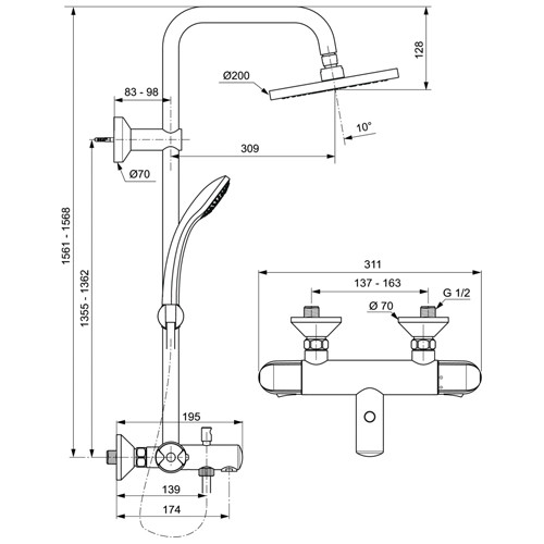 Душевая система с термостатом для ванны, хром Ideal Standard Ceratherm A6426AA
