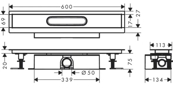 Трап линейный для пола 600, со скрытой монтажной частью Hansgrohe uBox Universal 56022180
