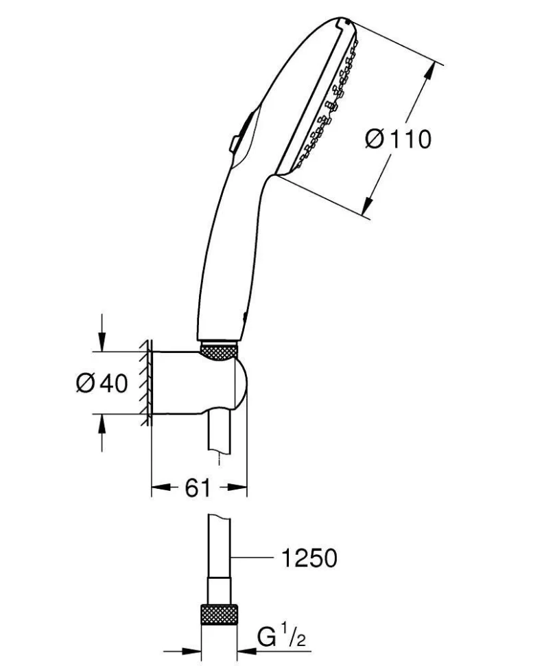 Ручной душ с держателем и шлангом, 2 вида струи, хром Grohe Tempesta 110 27799003