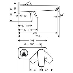 Смеситель для раковины, настенный, излив 225, черный Hansgrohe Talis E 71734670