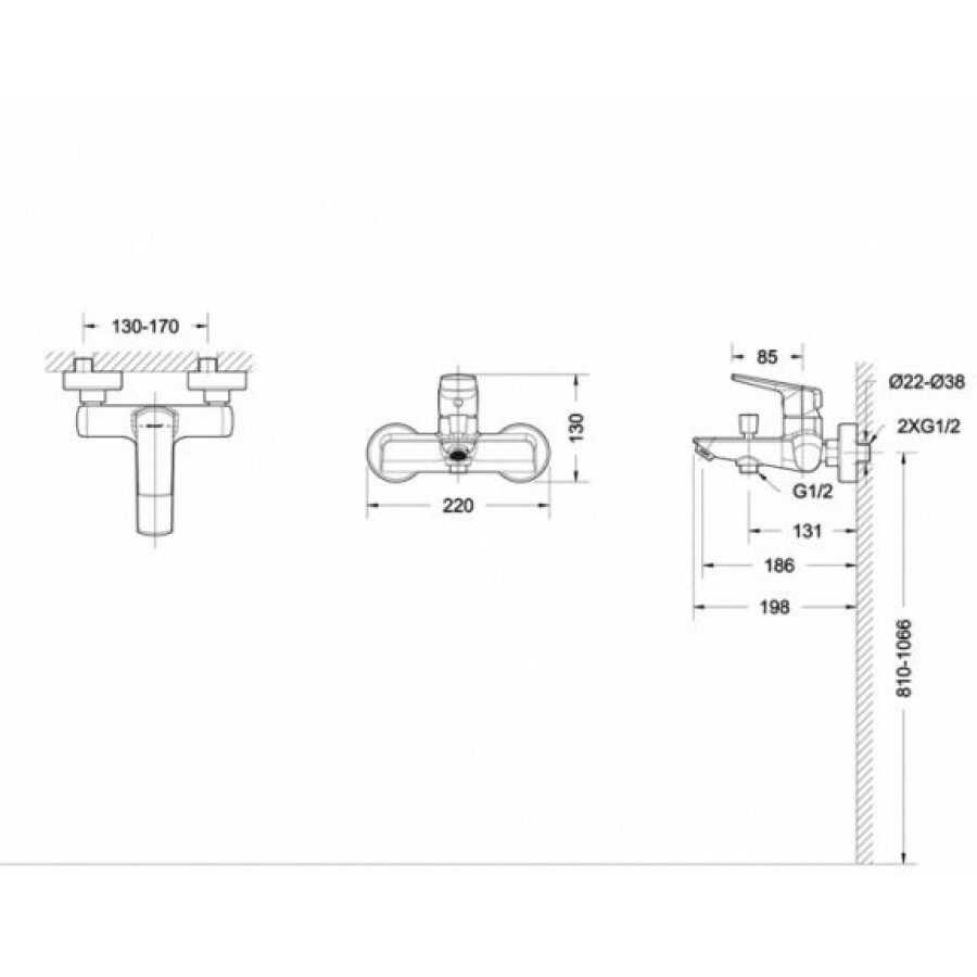 F6121179CP-01 BRAVAT REAL Смеситель для ванны с коротким изливом (к/к 4)
