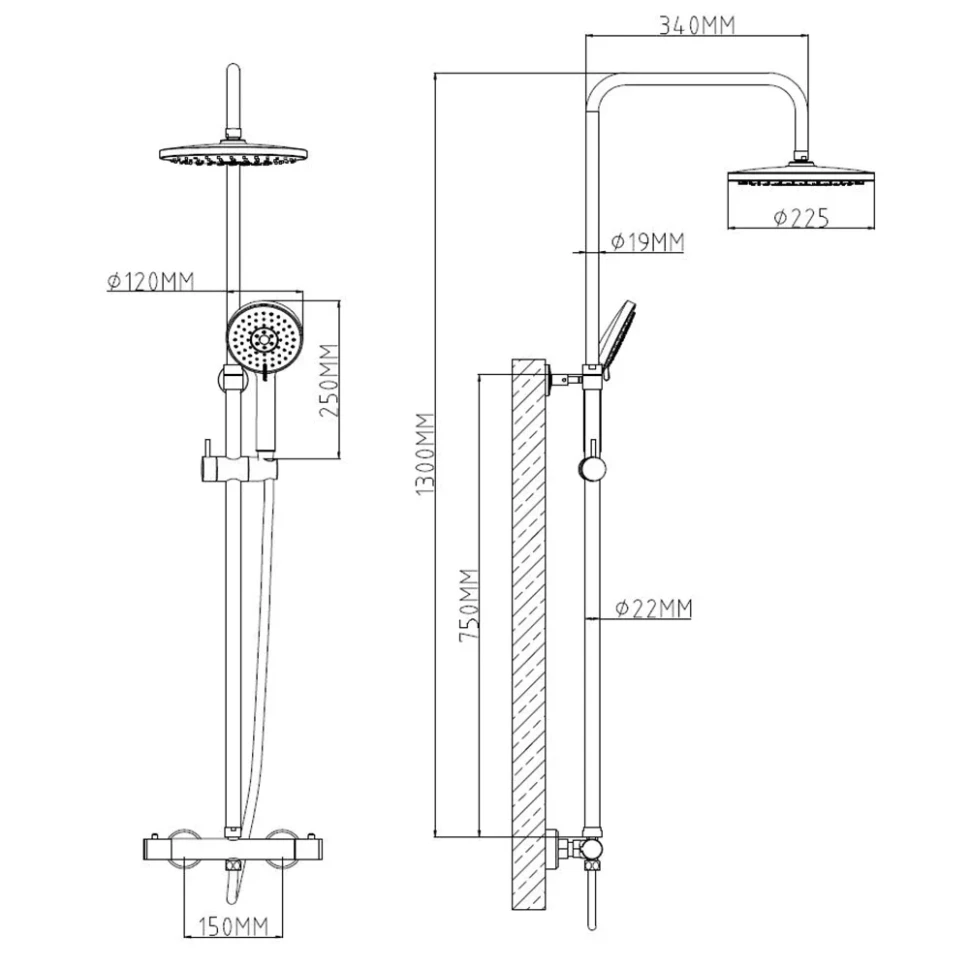 Душевая система с термостатом для душа, хром ESKO STT2400