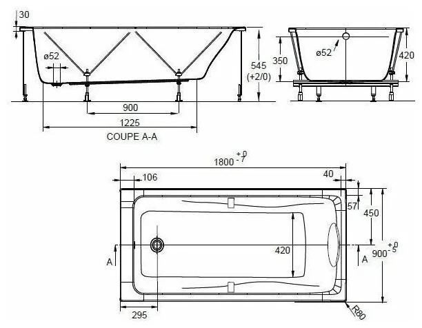 Ванна прямоугольная 180х90, акрил, белая Jacob Delafon Odeon Up E6058-00