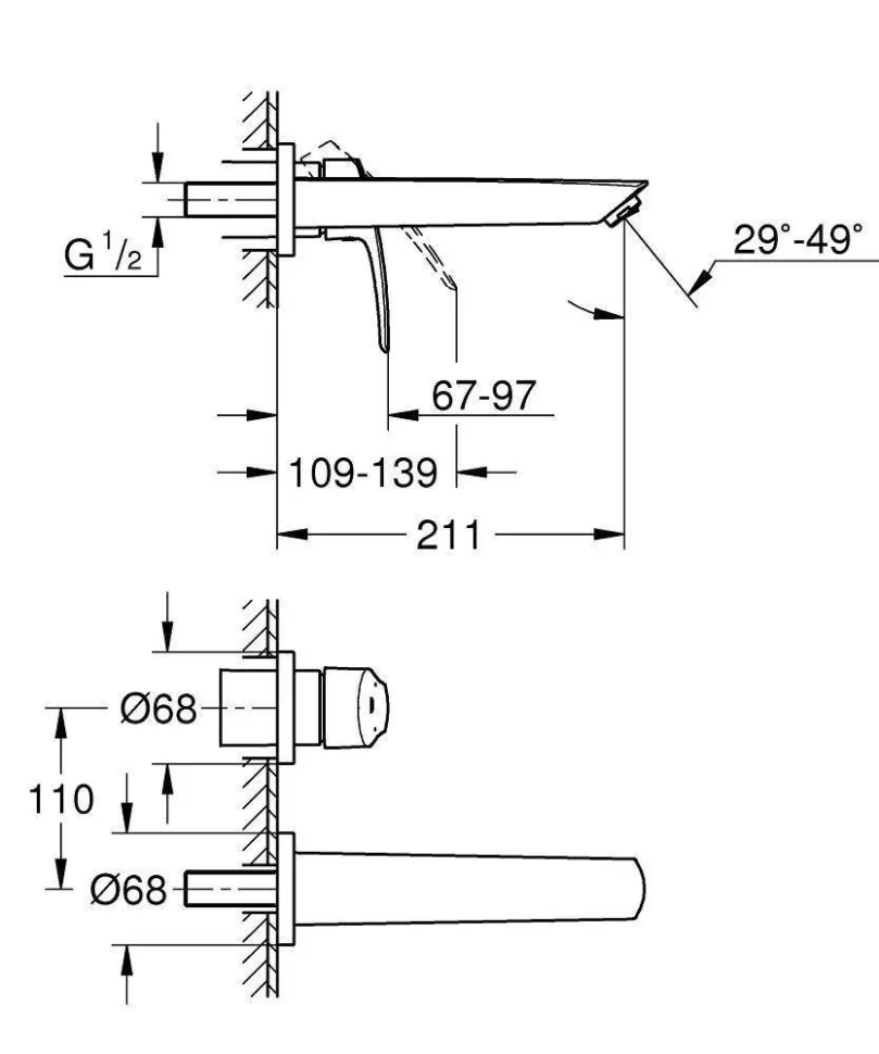 Смеситель для раковины на 2 отверстия, черный Grohe Eurosmart 293382433