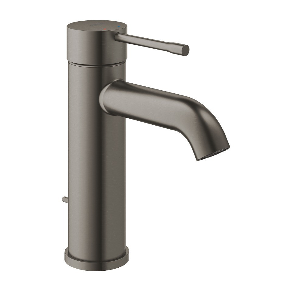 Смеситель однорычажный для раковины GROHE Essence, размер S, рычажный донный клапан, темный графит матовый