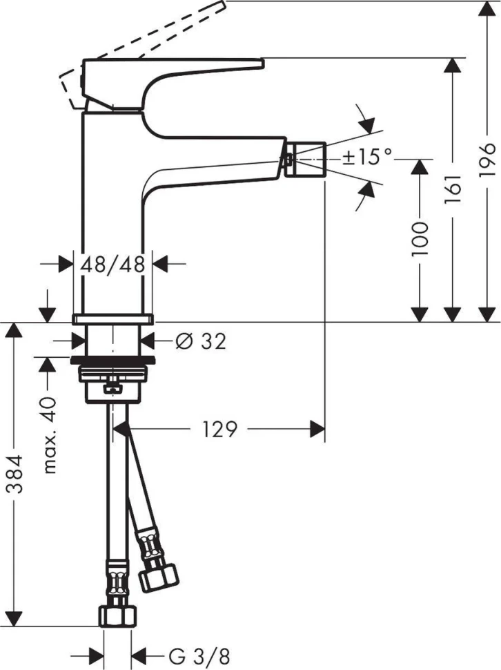 Смеситель для биде с донным клапаном, шлиф.черный хром Hansgrohe Metropol 32520340