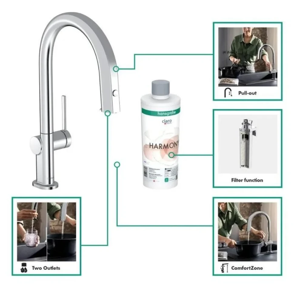 Смеситель для кухни, вытяжной излив, подключение к фильтру, хром Hansgrohe Aqittura M91 76826000