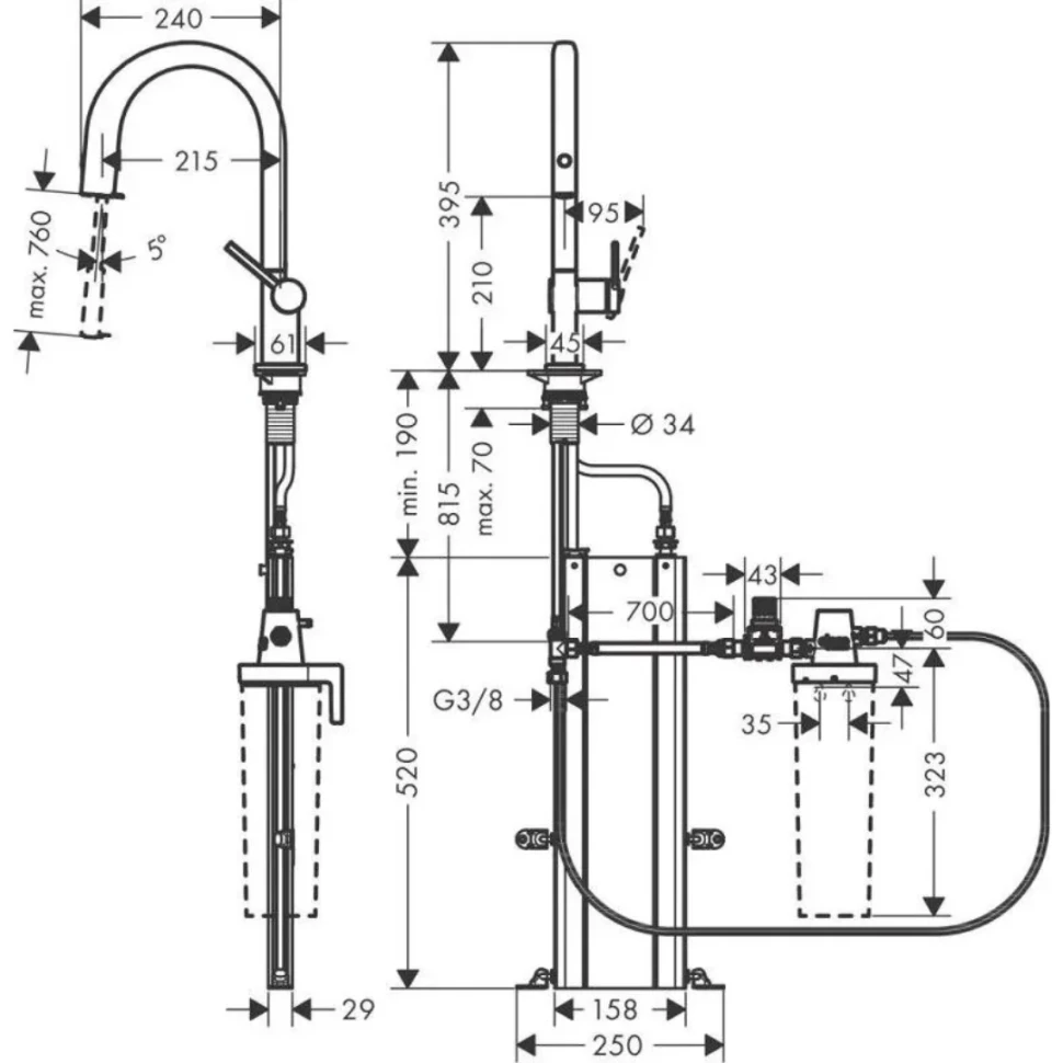Смеситель для кухни, вытяжной излив, подключение к фильтру, хром Hansgrohe Aqittura M91 76826000