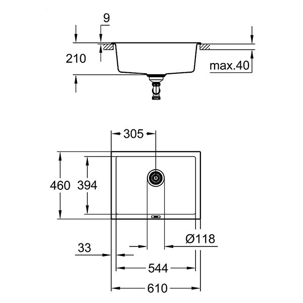 Мойка K700, композитная, с 1 чашей, 610х460, серый гранит Grohe 31655AT0