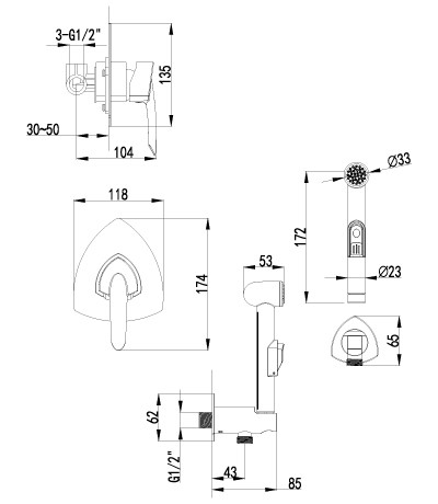 LM3519C Марс Смеситель с гигиеническим душем, встраиваемый, хром (к/к 6)