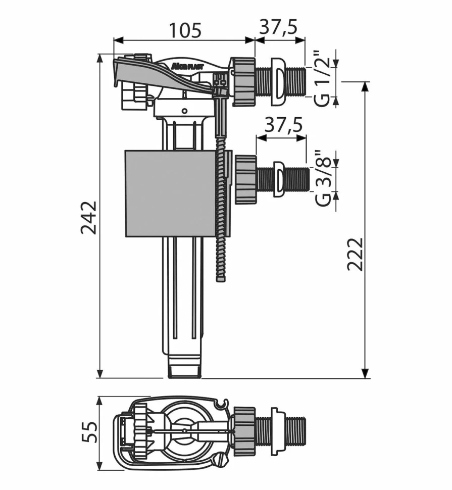 Впускной механизм, боковая подводка Alcaplast A160UNI
