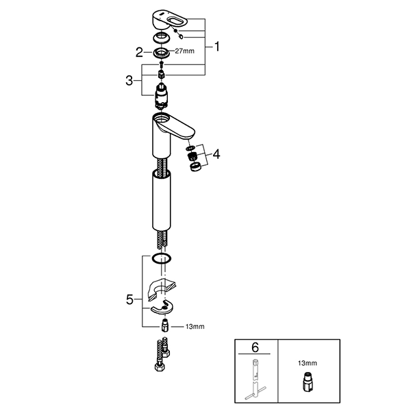 Смеситель высокий для мойки/кухни GROHE BauLoop XL-Size (донный клапан) 23764000