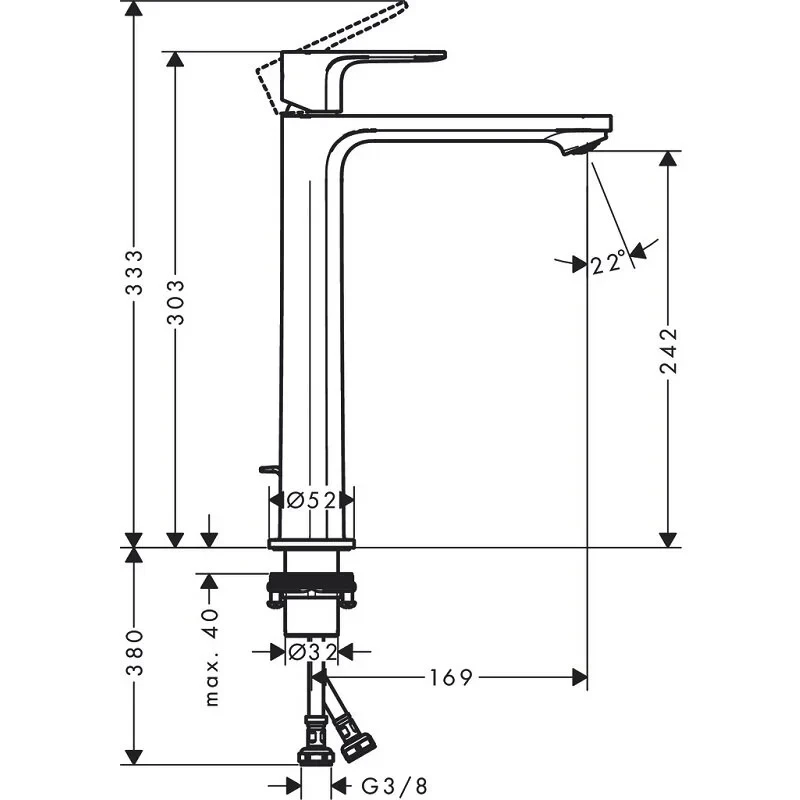 Смеситель для раковины 240, с донным клапаном, хром Hansgrohe Rebris S CoolStart 72581000