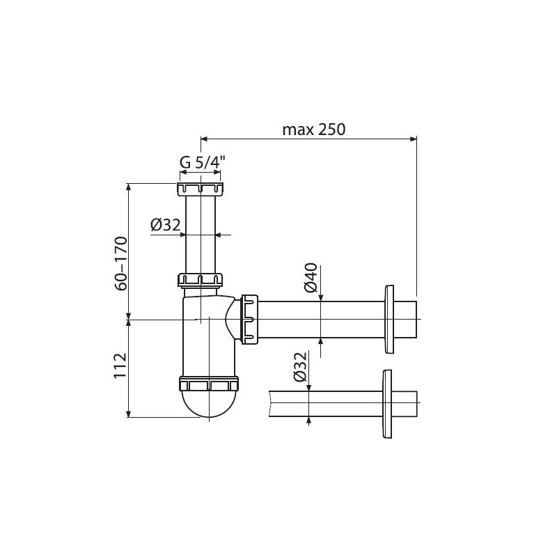 Сифон для раковины d40, с накидной гайкой 5/4 Alcaplast A43