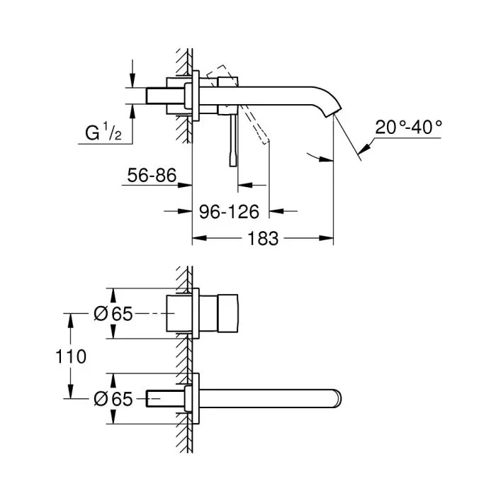 Смеситель для раковины, на 2 отверстия, черный Grohe Essence 29192KF1