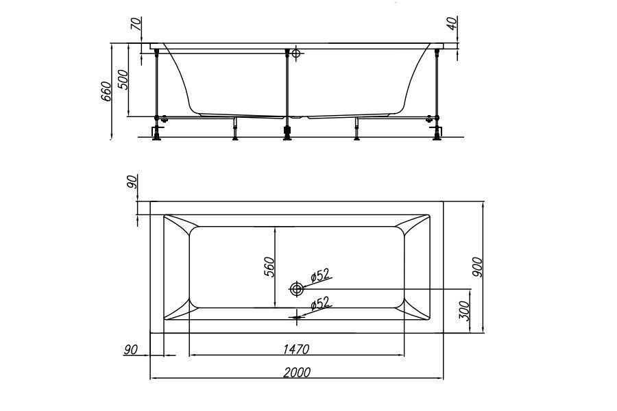 Ванна акриловая прямоугольная KOLPA-SAN Ванна Rapido 200*90, Basis в комплекте с каркасом