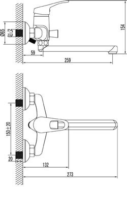 LM3110C Омега Смеситель универс.с плоским изливом,200 мм (к/к 8)