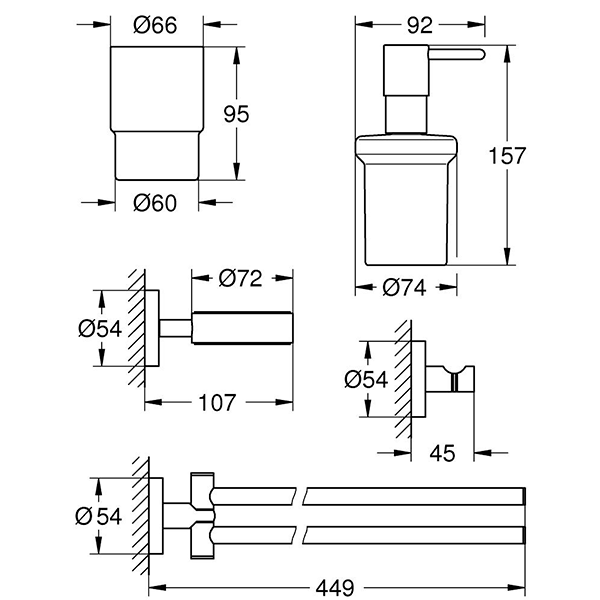 Набор аксессуаров, 4 предмета, хром Grohe Essentials 40846001