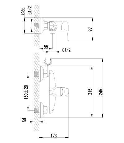 LM3318B Смеситель настенный с гигиеническим душем, бронза (к/к 6)