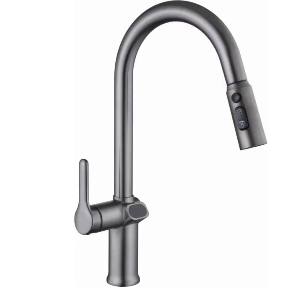 Смеситель для кухни, вытяжной излив, черная сталь ESKO K15GMLED