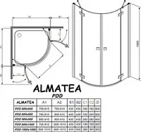 Душевая кабина полукруглая 900х900х1950 прозрачное стекло, золото Radaway Almatea PDD 30502-09-01N