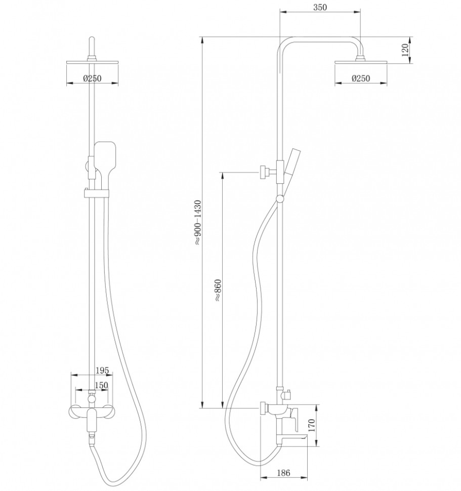 Душевая стойка ABBER Weiss Insel AF8016L с изливом, хром