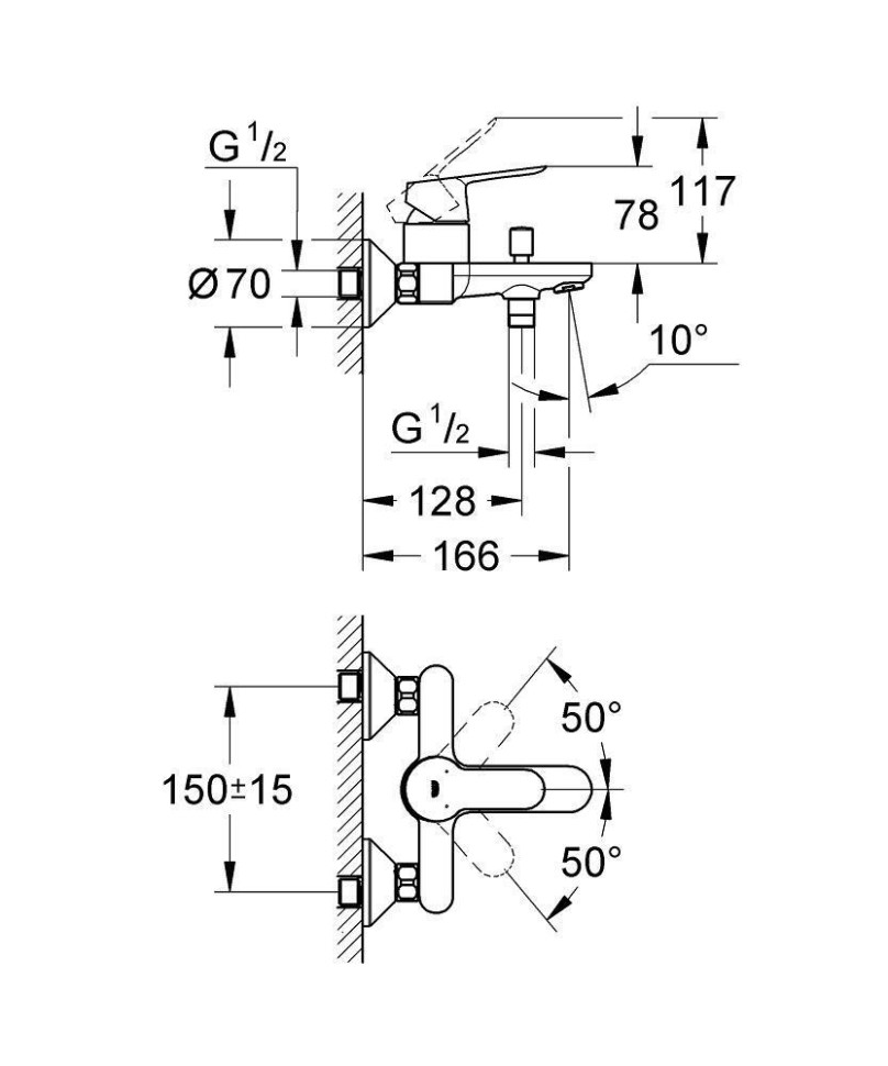 Смеситель GROHE Bauedge однорычажный для ванны 23334000