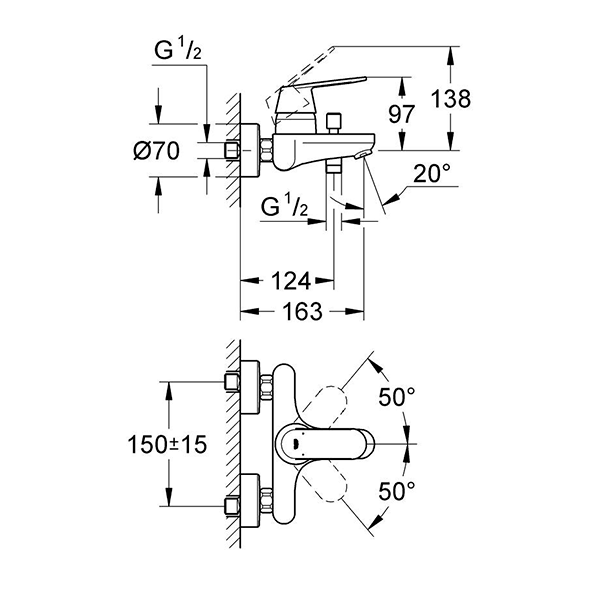 Смеситель для ванны однорычажный GROHE EuroSmart 32831000