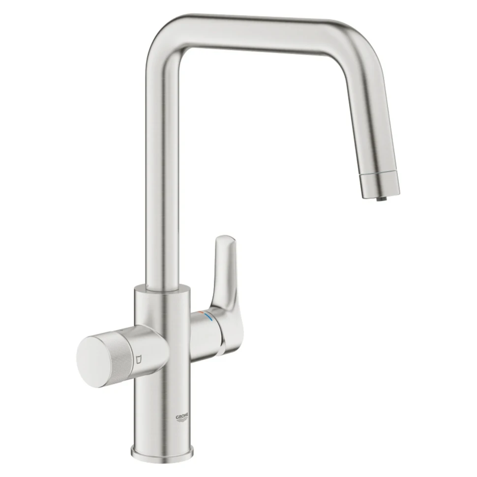 Смеситель кухонный Grohe Blue Pure Eurosmart для подачи смешанной и фильтрованной воды c U-образным изливом, цвет Суперсталь (30583DC0)