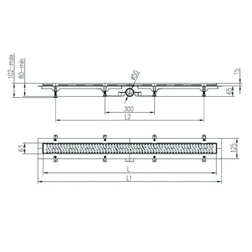 Трап линейный для пола, боковой слив MCH CH1050/50KN1