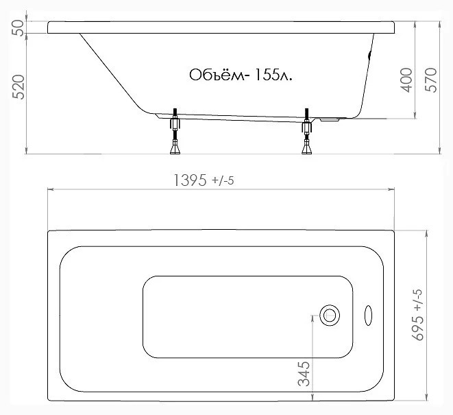Ванна акриловая ТРИТОН Ультра 140 (1400x700х410 мм) в комплекте с ножками