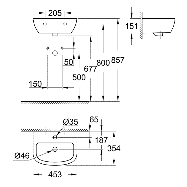 Мини-раковина настенная 45, без крепежей, альпин-белый Grohe Bau Ceramic 39424000