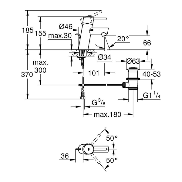 Смеситель для раковины с донным клапаном, размер S, хром Grohe Concetto 32204001