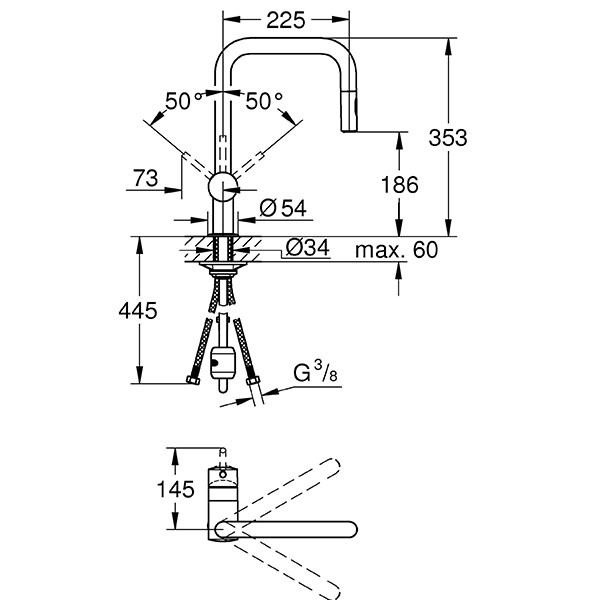 Смеситель для кухни, выдвижной излив, хром Grohe Minta 32322002