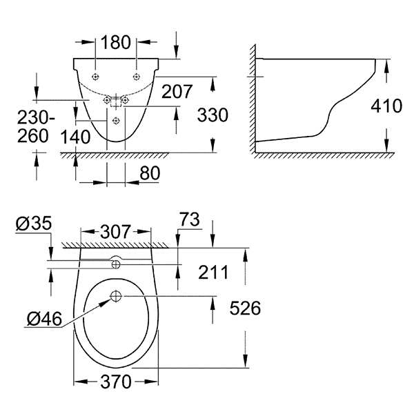 Биде подвесное стандартное Grohe bau ceramic 39433000