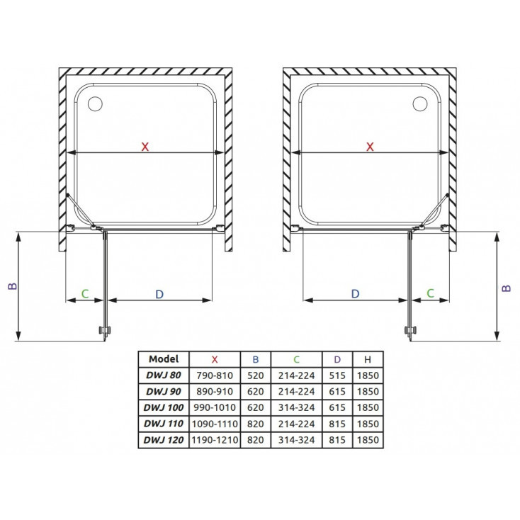 Душевая дверь 1100х1850, правая, каррэ стекло, хром Radaway Torrenta DWJ 32040-01-10N