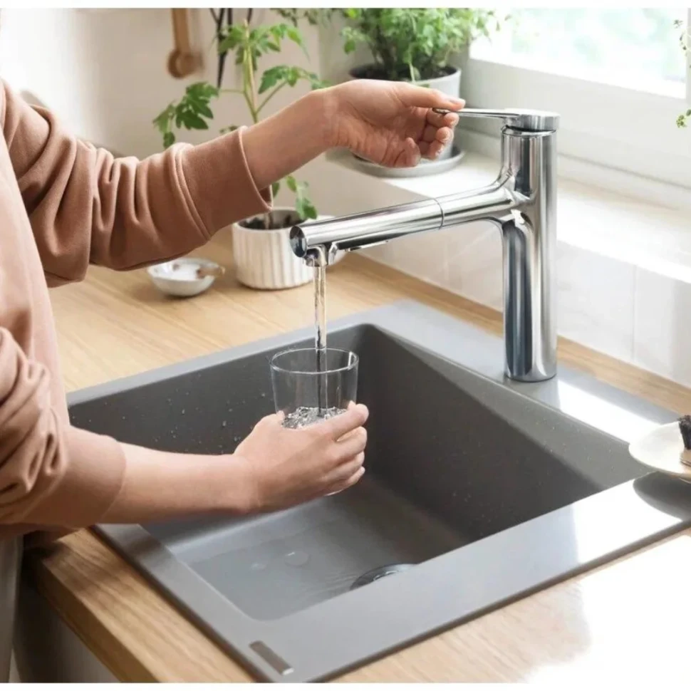 Смеситель для кухни 160, вытяжной излив, хром Hansgrohe Zesis M33 74801000
