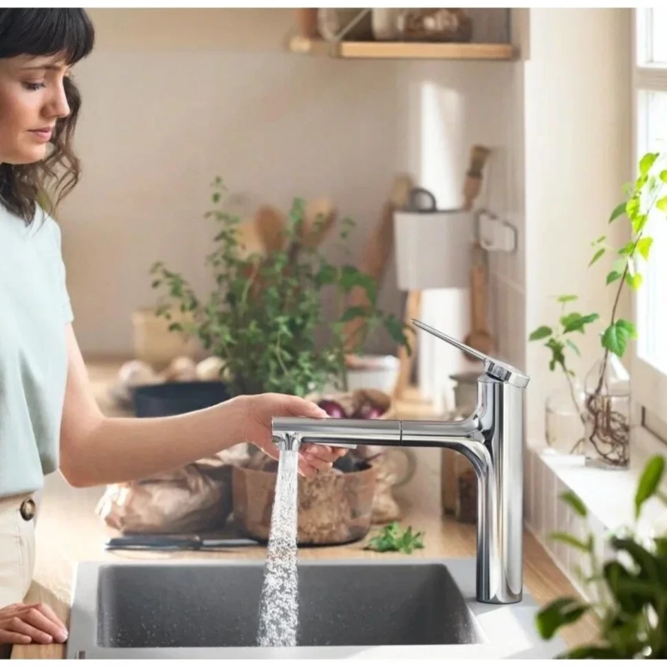 Смеситель для кухни 160, вытяжной излив, хром Hansgrohe Zesis M33 74801000