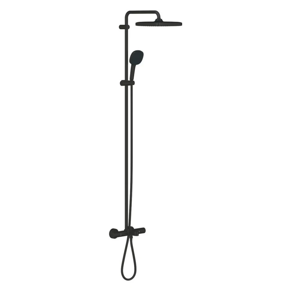 Душевая система для ванны GROHE Tempesta System 250 Cube, с термостатом для настенного монтажа, матовый черный (266912431)
