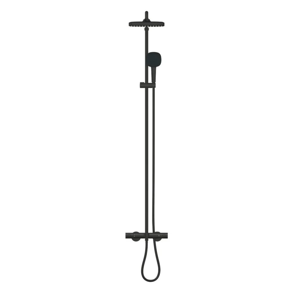 Душевая система для ванны GROHE Tempesta System 250 Cube, с термостатом для настенного монтажа, матовый черный (266912431)