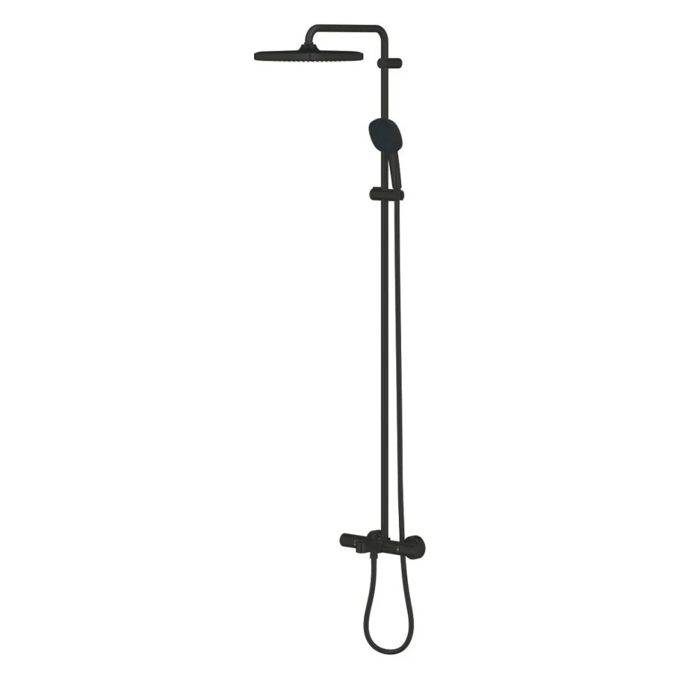 Душевая система для ванны GROHE Tempesta System 250 Cube, с термостатом для настенного монтажа, матовый черный (266912431)