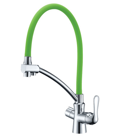 LM3070C-Green Комфорт Смеситель для кухни, с гибким изливом, с подкл. к фил пит. воды хром, зел.