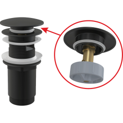 A392 BLACK Донный клапан сифона для умыв. click/clack 5/4", ц-мет. с переливом и большой загл черный