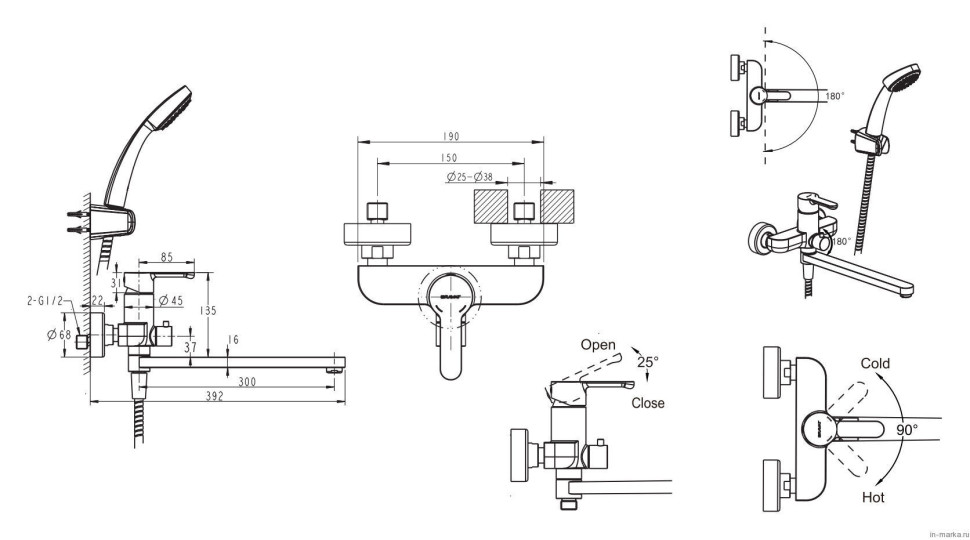 F63783C-LB BRAVAT STREAM ST0131 Смеситель для ванны, излив 300мм (к/к 4)