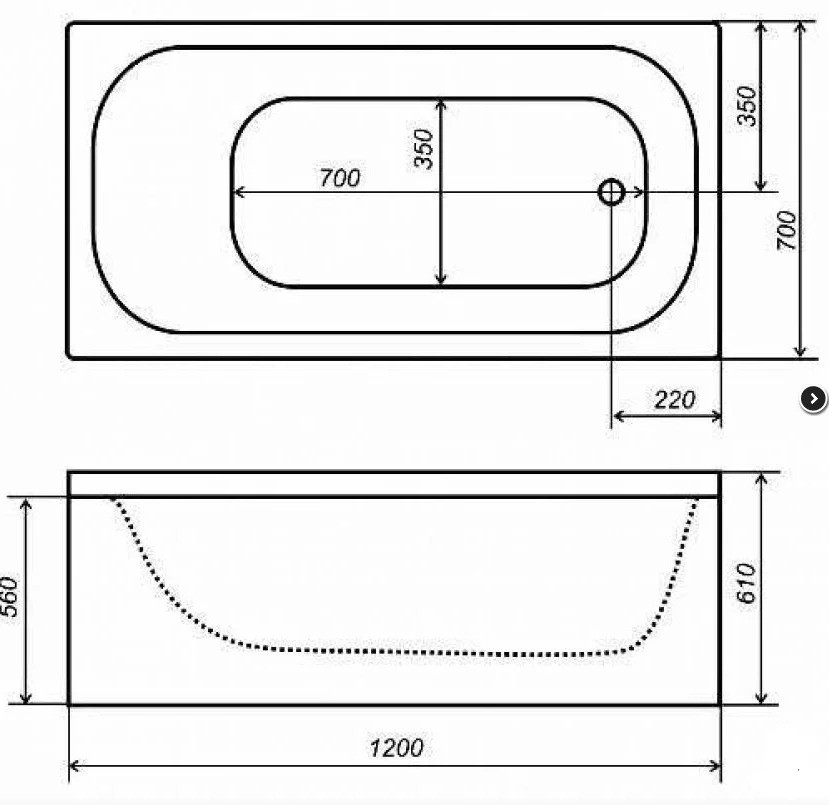 Ванна Стандарт 120 Экстра (1200х700 глубина 390 мм.)
