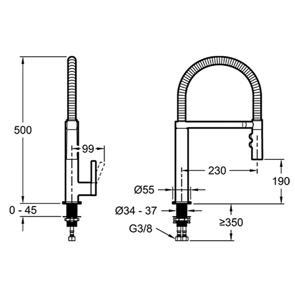 Смеситель для кухни, вытяжной излив, хром Jacob Delafon Spirale E23310-CP