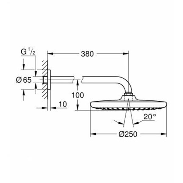 Верхний душ, круглый, хром Grohe Tempesta 250 26668000